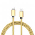 Wholesale 3FT USB-C / Type-C to Lighting Cable Braided Charging Syncing Cord Work with iPhone Connect MacBook and USB-C Adapter (Gold)